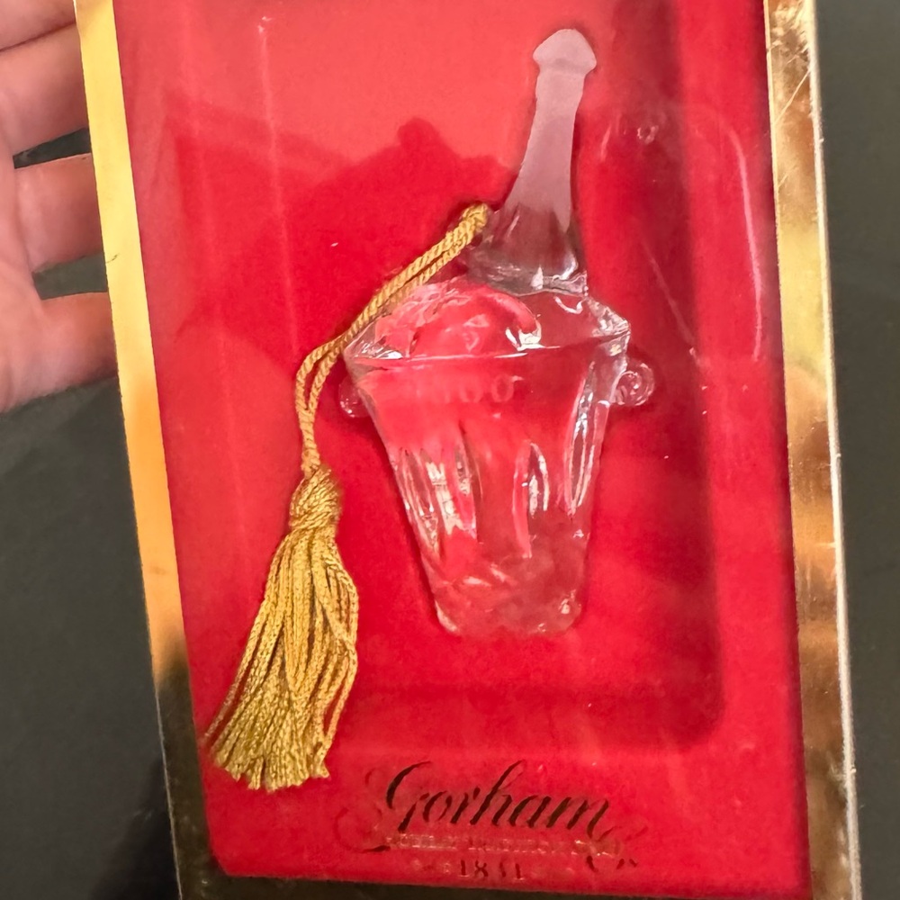 Vintage Y2K Gorham Champagne On Ice Crystal Ornament IOB EUC USA Made